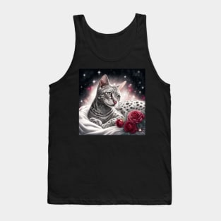 White Bengal Cat With Roses Tank Top